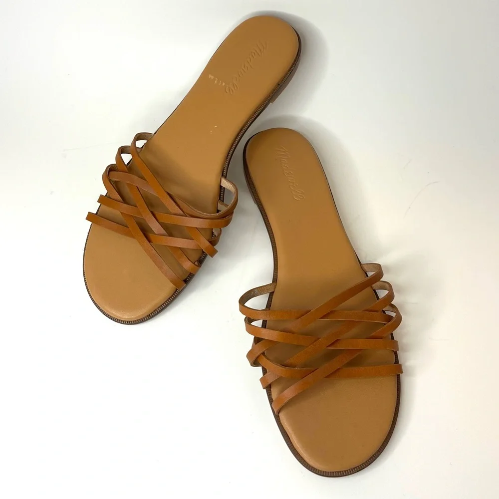 Madewell Brown Leather Strappy Slide On Sandal Womens Size 8 EUC